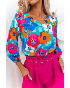 Azura Exchange Floral Print V Neck Blouse - XL