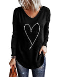 Azura Exchange Heart Shaped V Neck Long Sleeve Top with Rhinestone Embellishment - S