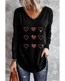 Azura Exchange Rhinestone Heart Pattern Long Sleeve Tee - S