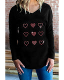 Azura Exchange Rhinestone Heart Pattern Long Sleeve Tee - S