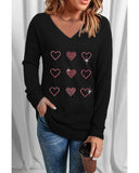 Azura Exchange Rhinestone Heart Pattern Long Sleeve Tee - S