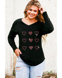 Azura Exchange Rhinestone Heart Pattern Long Sleeve Tee - S