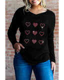 Azura Exchange Rhinestone Heart Pattern Long Sleeve Tee - S