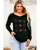 Azura Exchange Rhinestone Heart Pattern Long Sleeve Tee - S