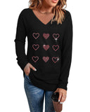 Azura Exchange Rhinestone Heart Pattern Long Sleeve Tee - S