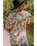 Azura Exchange Leopard Floral Print Puff Sleeve Blouse - S