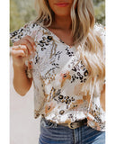 Azura Exchange Leopard Floral Print Puff Sleeve Blouse - S