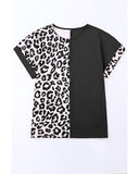 Azura Exchange Leopard Patchwork Short Sleeves Top - L