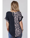 Azura Exchange Leopard Patchwork Short Sleeves Top - M