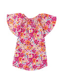 Azura Exchange Floral Print Top with Flutter Sleeves - L