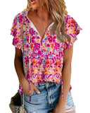 Azura Exchange Floral Print Top with Flutter Sleeves - L