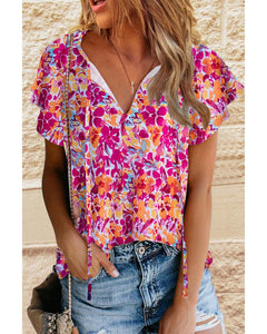 Azura Exchange Floral Print Top with Flutter Sleeves - M