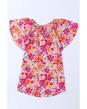 Azura Exchange Floral Print Top with Flutter Sleeves - XL