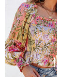 Azura Exchange Floral Square Neck Blouse with Frilled Trim - XL