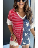 Azura Exchange Striped Star Print Knit Short Sleeve Top - M