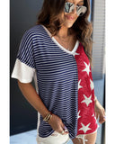 Azura Exchange Stripes Stars Print Knit Short Sleeves Top - L