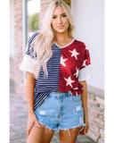 Azura Exchange Stripes Stars Print Knit Short Sleeves Top - L