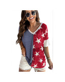 Azura Exchange Stripes Stars Print Knit Short Sleeves Top - L