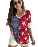 Azura Exchange Stripes Stars Print Knit Short Sleeves Top - M