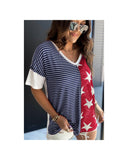 Azura Exchange Stripes Stars Print Knit Short Sleeves Top - XL