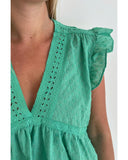 Azura Exchange Eyelet V Neckline Ruffle Swiss Dot Top - M