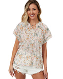 Azura Exchange Floral Mandarin Collar Top - M