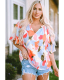 Azura Exchange Floral Print V Neck Half Sleeve Blouse - M