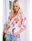 Azura Exchange Floral Print V Neck Half Sleeve Blouse - M