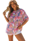 Azura Exchange Floral Print Shirred Sleeve Tunic Blouse - M