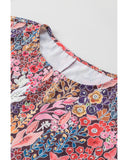 Azura Exchange Floral Print Shirred Sleeve Tunic Blouse - XL