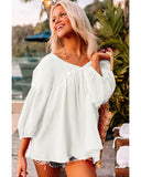 Azura Exchange Textured V Neck Bracelet Sleeve Babydoll Blouse - M