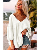 Azura Exchange Textured V Neck Bracelet Sleeve Babydoll Blouse - M