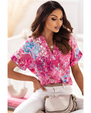 Azura Exchange Abstract Floral Print Notch V Neck Blouse - L