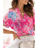 Azura Exchange Abstract Floral Print Notch V Neck Blouse - M