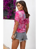 Azura Exchange Abstract Floral Print Notch V Neck Blouse - M