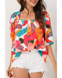 Azura Exchange Abstract Print Square Neck Short Sleeve Blouse - XL