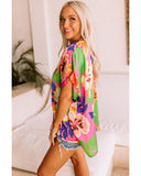 Azura Exchange Loose Fit Floral Print V Neck Tunic Blouse - L