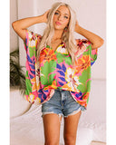 Azura Exchange Loose Fit Floral Print V Neck Tunic Blouse - L