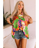 Azura Exchange Loose Fit Floral Print V Neck Tunic Blouse - L