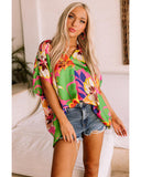 Azura Exchange Loose Fit Floral Print V Neck Tunic Blouse - L