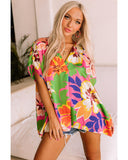 Azura Exchange Loose Fit Floral Print V Neck Tunic Blouse - L