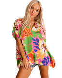 Azura Exchange Loose Fit Floral Print V Neck Tunic Blouse - L