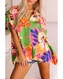 Azura Exchange Loose Fit Floral Print V Neck Tunic Blouse - M