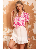 Azura Exchange Ruffled Floral Top with Split Neck and Puff Sleeves - L