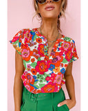 Azura Exchange Split Neck Floral Top - XL