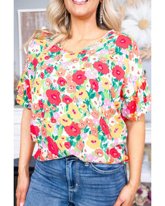 Azura Exchange Ruffled V Neck Floral Print Blouse - M