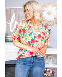 Azura Exchange Ruffled V Neck Floral Print Blouse - M