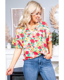 Azura Exchange Ruffled V Neck Floral Print Blouse - M