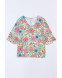 Azura Exchange Floral Print V Neck Half Sleeve Blouse - M