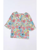 Azura Exchange Floral Print V Neck Half Sleeve Blouse - M